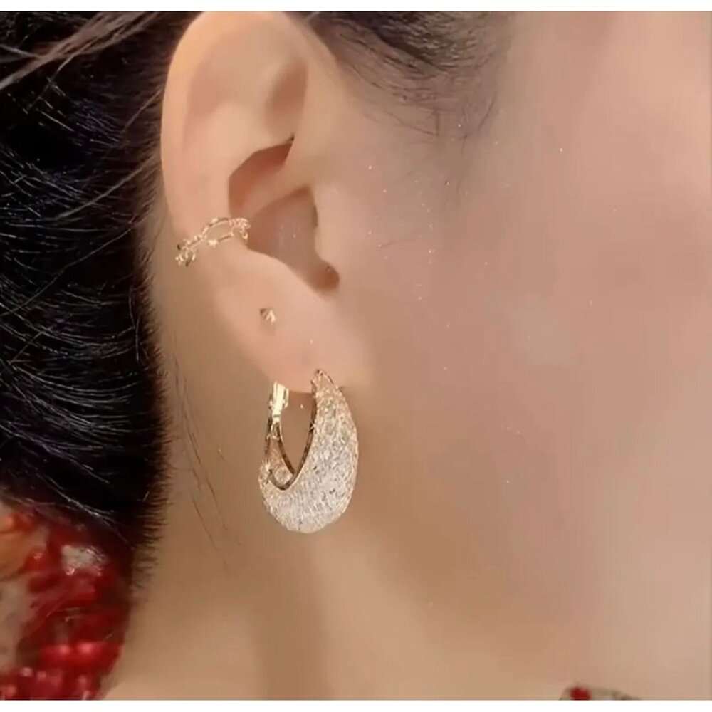 18k Gold Plated Crystal Textured Hoop Earrings